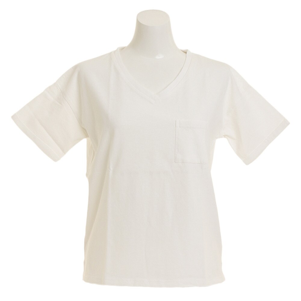  【多少の傷汚れありの為大奉仕】Tシャツ レディース 半袖 ポケット Vネック 864EK8UK5835WHT