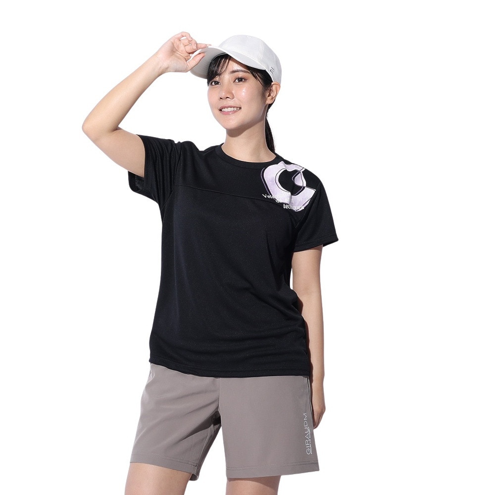 ジローム（GIRAUDM）（レディース）ドライプラス プリント メッシュ Tシャツ CT4S0054-TR864-GRCD BLK