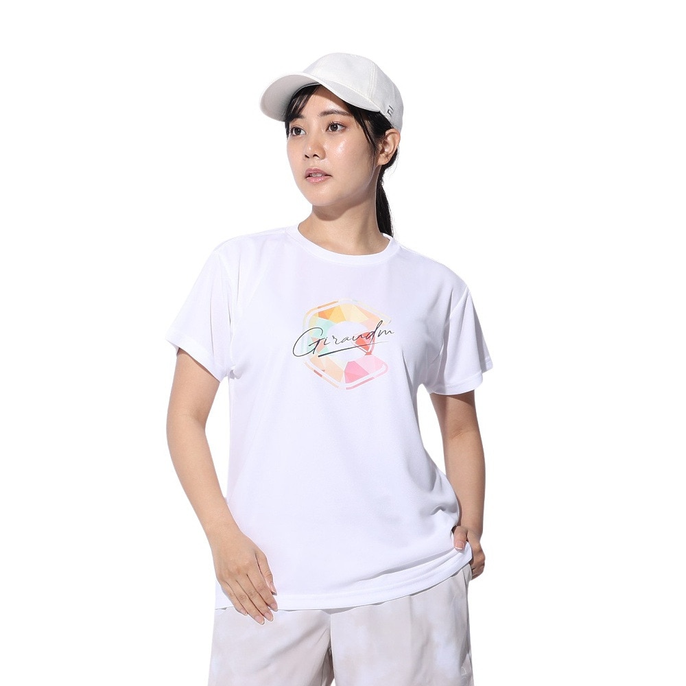 ジローム（GIRAUDM）（レディース）ドライプラス プリントメッシュ Tシャツ CT4S0055-TR864-GRCD WHT