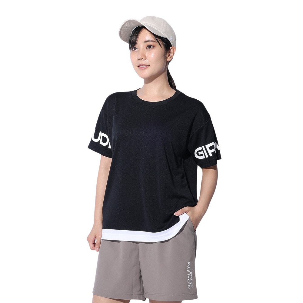 ジローム（GIRAUDM）（レディース）ドライプラス プリントメッシュ Tシャツ CT4S0057-TR864-GRCD BLK