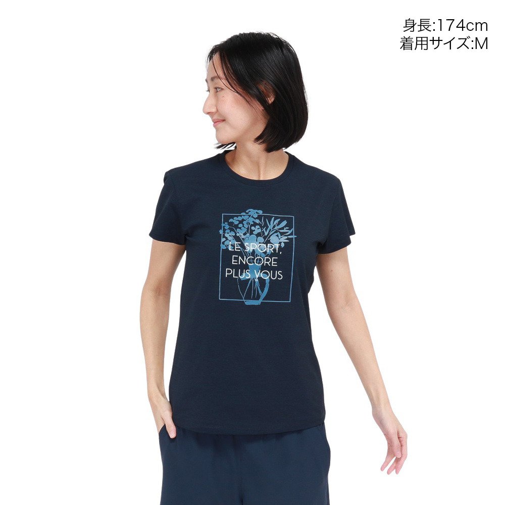 ジローム（GIRAUDM）（レディース）ドライプラス シャインブロック フローラル 半袖Tシャツ CT6S0031-TR864-GRSD NVY