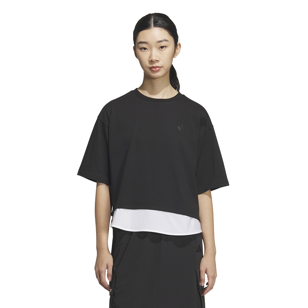 アディダス（adidas）（レディース）レイヤード ルーズフィット半袖コットンTシャツ WU734-KA1018
