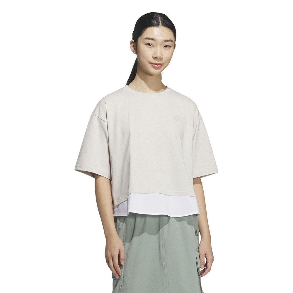 アディダス（adidas）（レディース）レイヤード ルーズフィット半袖コットンTシャツ WU734-KA1019
