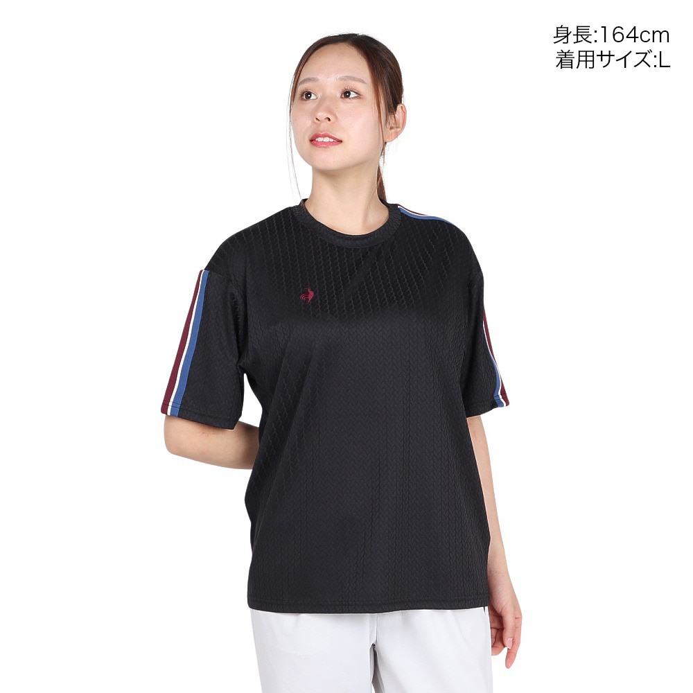 ルコックスポルティフ（lecoqsportif）（レディース）ジャガード半袖ポロシャツ LU5FHT00L BK00