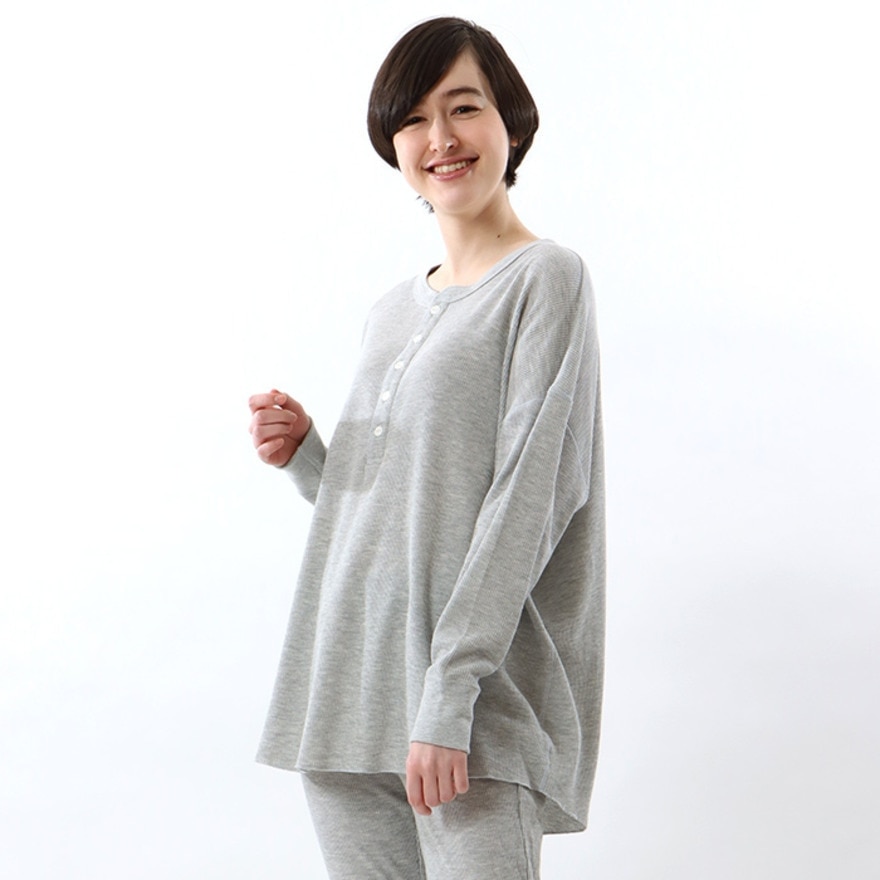 ヘインズ（Hanes）（レディース）長袖Tシャツ レディース ワッフル サーマルヘンリ―ネック HW4-W503 060