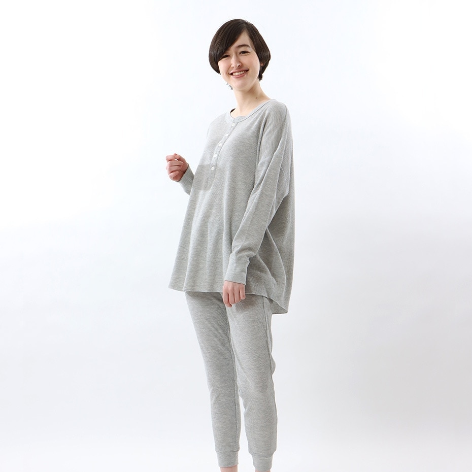 ヘインズ（Hanes）（レディース）長袖Tシャツ レディース ワッフル サーマルヘンリ―ネック HW4-W503 060