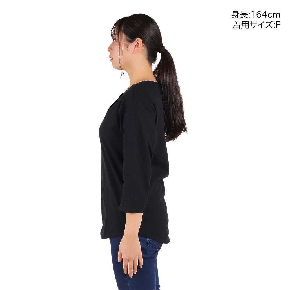 ヘインズ（Hanes）（レディース）リサイクルコットン ヘンリーネック 七分袖Tシャツ HW1-U501 001