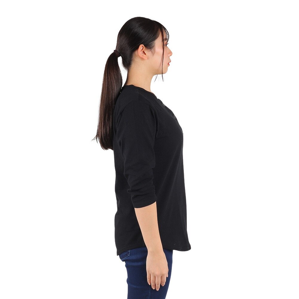 ヘインズ（Hanes）（レディース）リサイクルコットン ヘンリーネック 七分袖Tシャツ HW1-U501 001