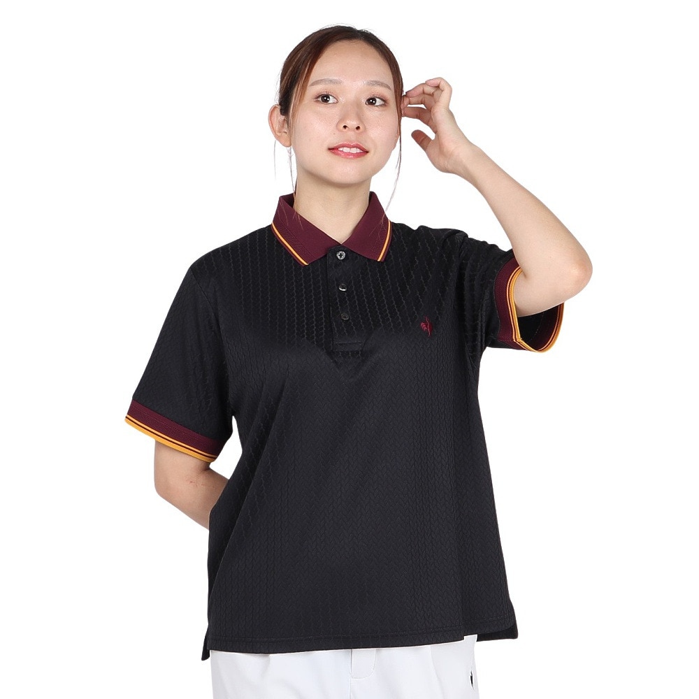 ルコックスポルティフ（lecoqsportif）（レディース）ジャガード半袖ポロシャツ LU5FHS00L BK00
