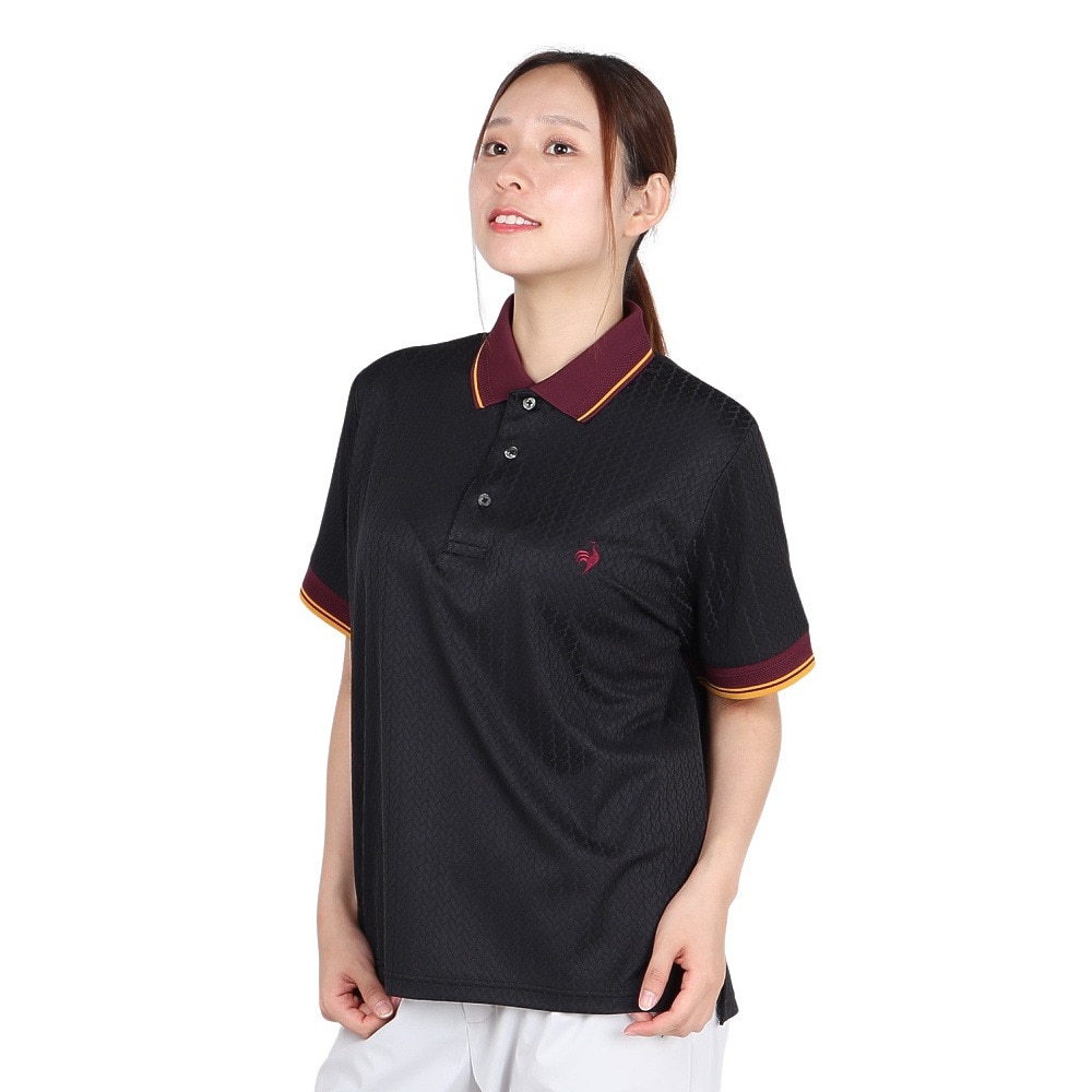 ルコックスポルティフ（lecoqsportif）（レディース）ジャガード半袖ポロシャツ LU5FHS00L BK00