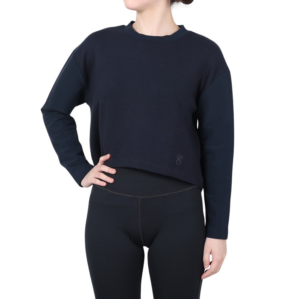 HUITIEME（レディース）長袖Tシャツ レディース ハイブリットセットインクルーネック 192-36210-098