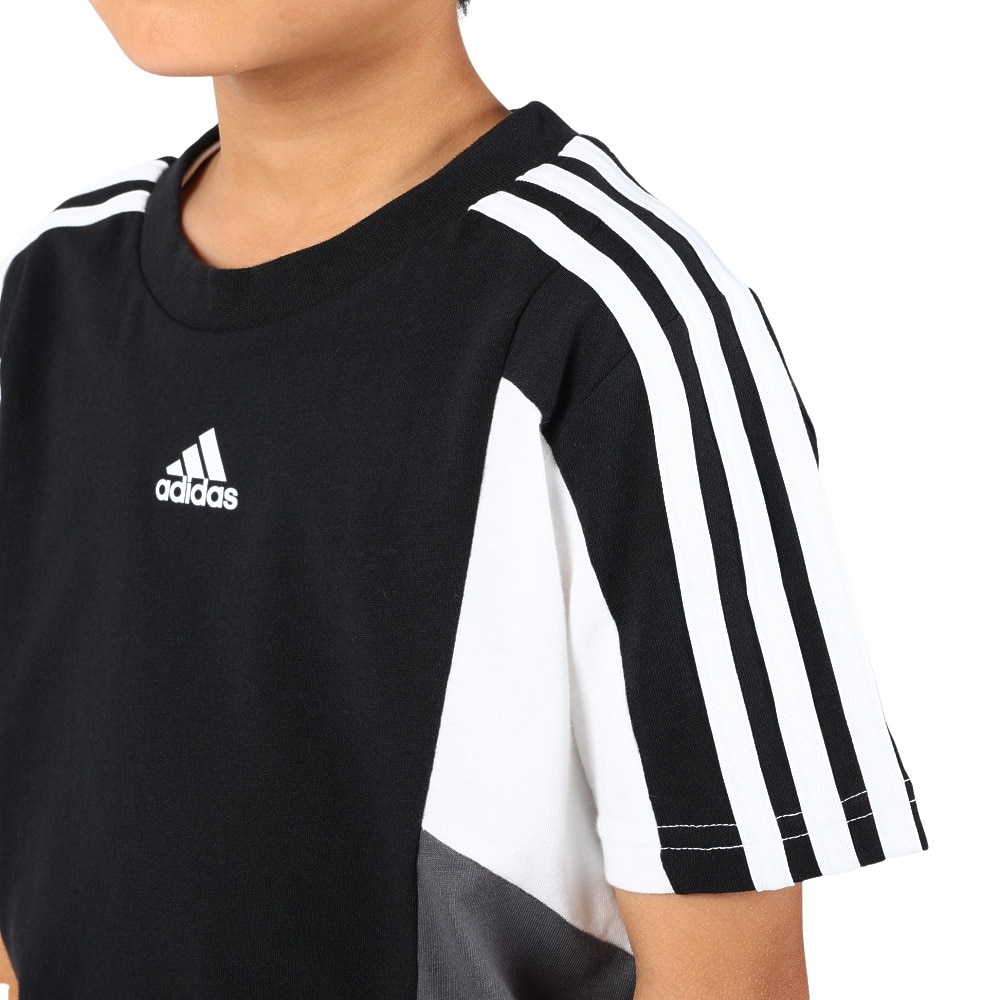 アディダス（adidas）（キッズ）Tシャツ tシャツ 半袖 スリーストライプス レギュラーフィット ECO33-HR6329 綿100% ブラック 黒