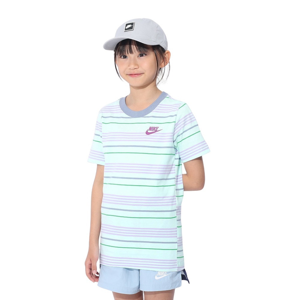 ナイキ（NIKE）（キッズ）ユース NSW クラブ ストライプ 半袖Tシャツ FJ6348-474