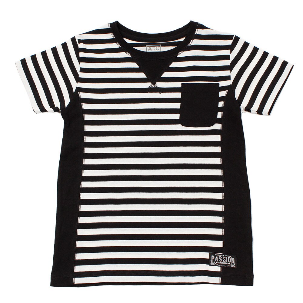  【多少の傷汚れありの為大奉仕】ボーイズ リバースウィーブボーダーTシャツ 865Q8RY5706 WHTxBLK