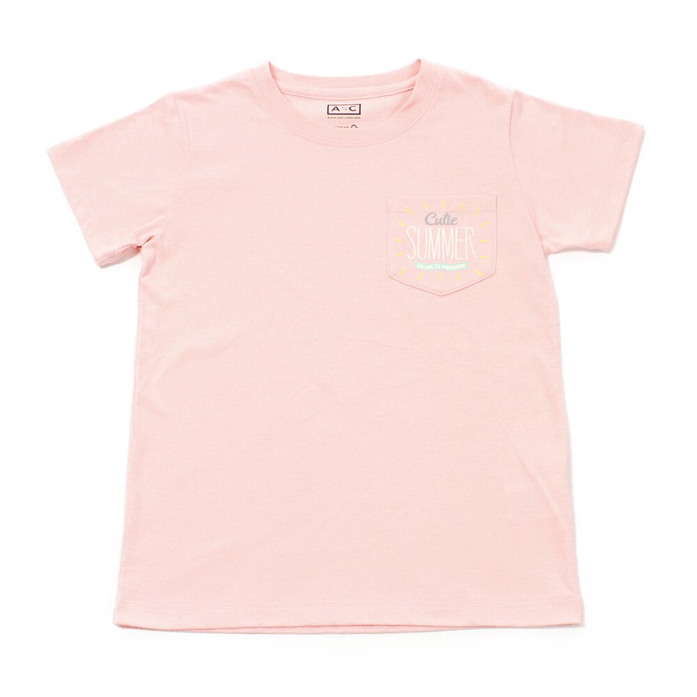  【多少の傷汚れありの為大奉仕】ガールズ ポケットデザイン半袖Tシャツ 865Q8RY5719 PNK