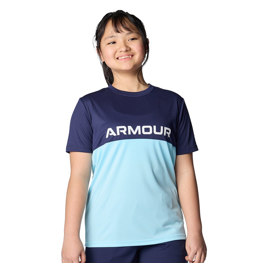 アンダーアーマー（UNDER ARMOUR）（キッズ）ジュニア テック カラーブロック Tシャツ ショーツ 上下セット 6001343 410