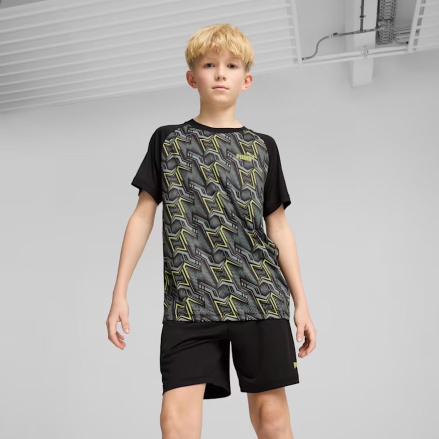 プーマ（PUMA）（キッズ）ボーイズ TAD ESS ポリ AOP Tシャツ & ショーツ 上下セット 687812 01 BLK