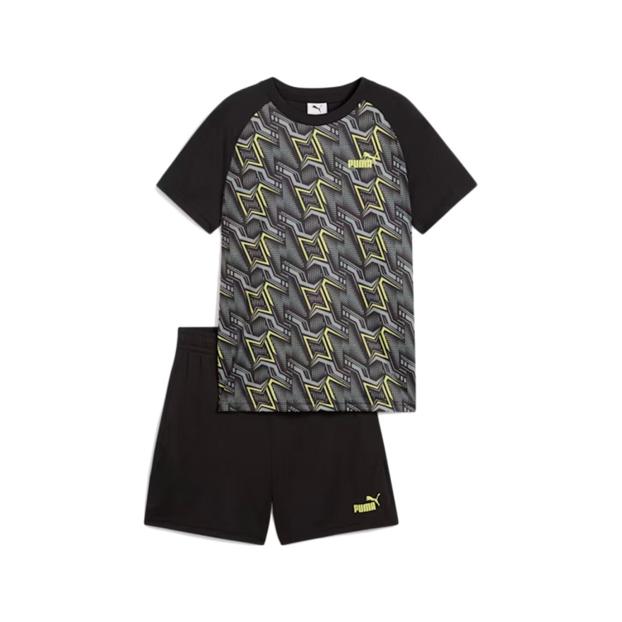プーマ（PUMA）（キッズ）ボーイズ TAD ESS ポリ AOP Tシャツ & ショーツ 上下セット 687812 01 BLK