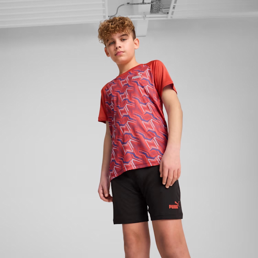 プーマ（PUMA）（キッズ）ボーイズ TAD ESS ポリ AOP Tシャツ & ショーツ 上下セット 687812 15 RED