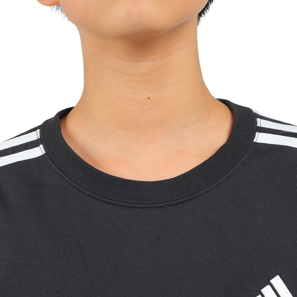 アディダス（adidas）（キッズ）Tシャツ ｔシャツ 長袖  カットソー エッセンシャルズ プラス スリーストライプス KWF31-JE1702 ロンT 黒