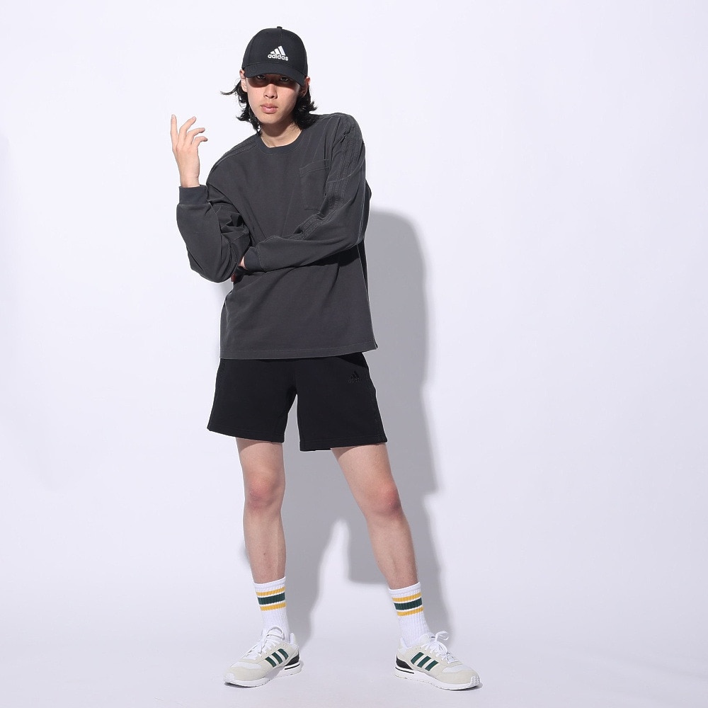 アディダス（adidas）（メンズ、レディース）スリーストライプス スウェットショーツ KUE44-IT0916 黒 ブラック ショートパンツ 短パン