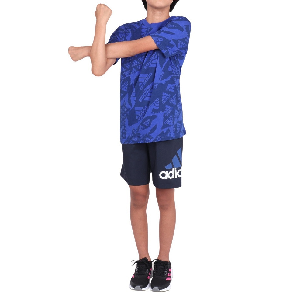 アディダス（adidas）（キッズ）パンツ　ハーフパンツ 吸湿性 ネイビー ルーズフィット 8インチ ウーブンショーツ キッズ JSY46-IS5188