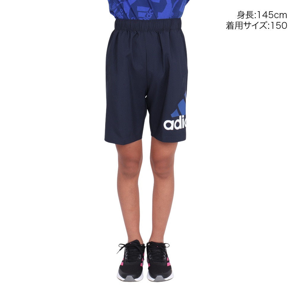 アディダス（adidas）（キッズ）パンツ　ハーフパンツ 吸湿性 ネイビー ルーズフィット 8インチ ウーブンショーツ キッズ JSY46-IS5188