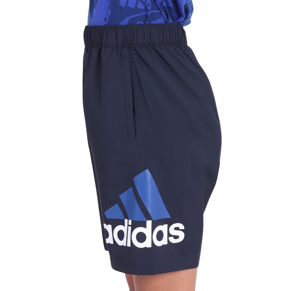 アディダス（adidas）（キッズ）パンツ　ハーフパンツ 吸湿性 ネイビー ルーズフィット 8インチ ウーブンショーツ キッズ JSY46-IS5188