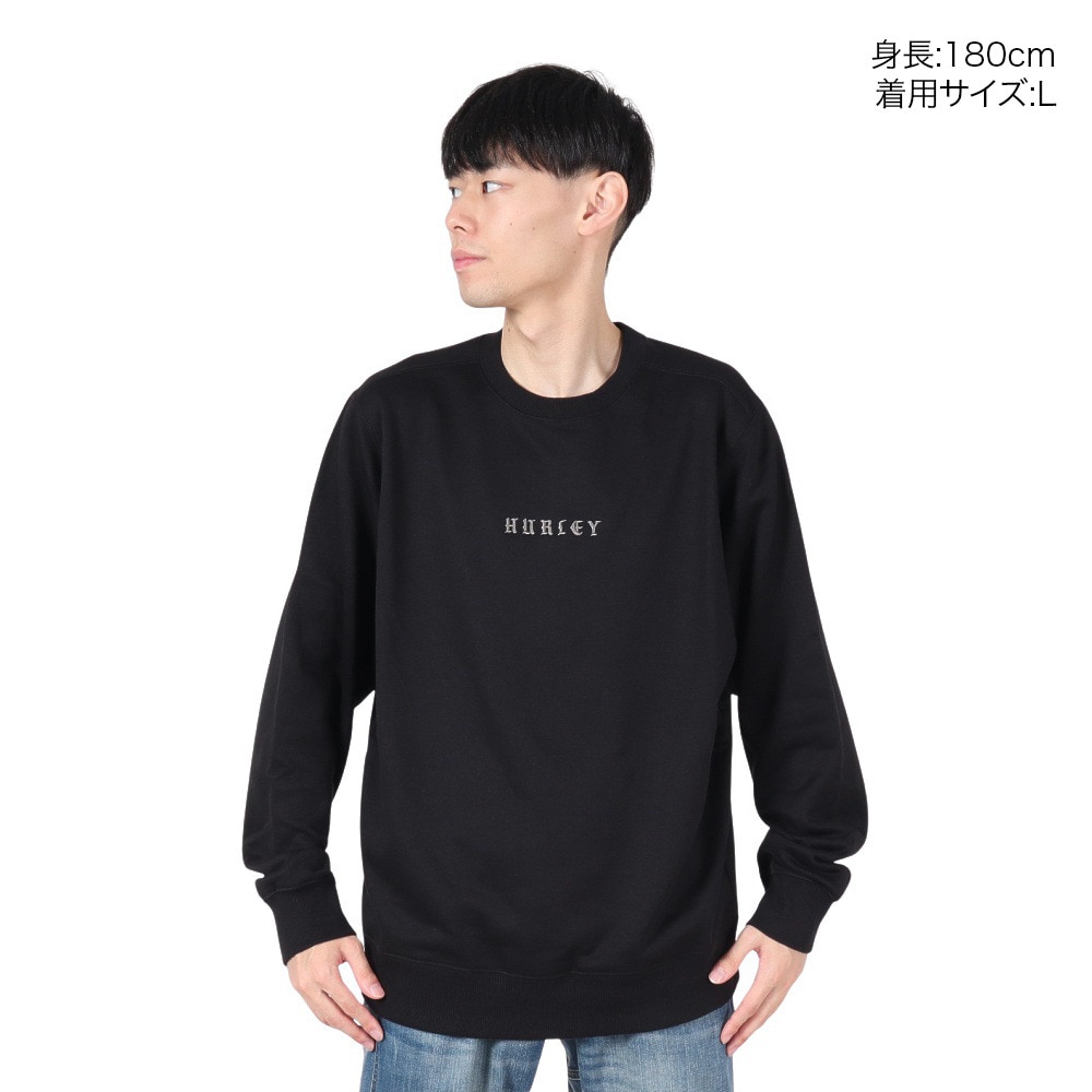 ハーレー（HURLEY）（メンズ）オールド イングリッシュ スウェット クルー スウェットシャツ MCFL242022-BLK