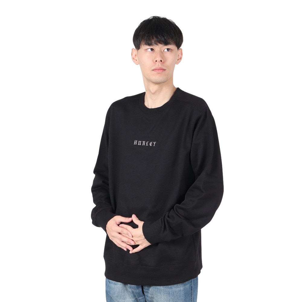 ハーレー（HURLEY）（メンズ）オールド イングリッシュ スウェット クルー スウェットシャツ MCFL242022-BLK