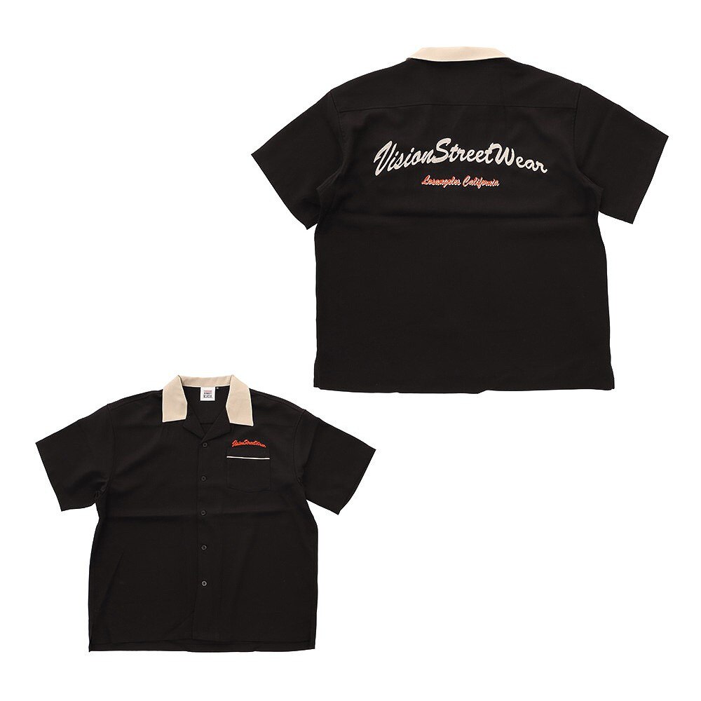  チェーン刺しゅうボーリングシャツ 1505056-01 BLK