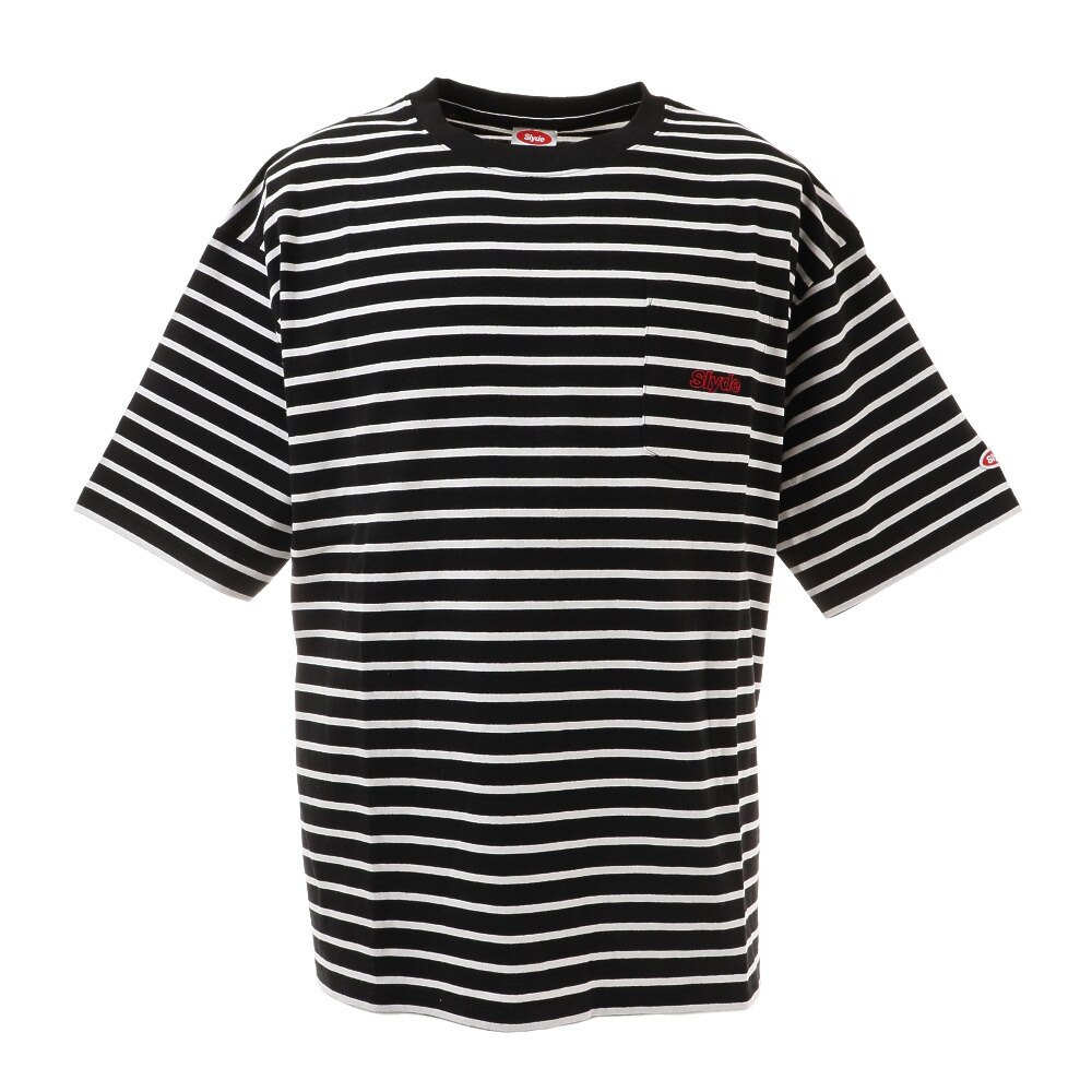  ストライプ半袖Tシャツ sl2021ss006-BK/WH