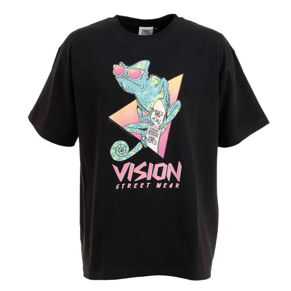  カメレオンイラスト 半袖Tシャツ 1505004-01 BLK