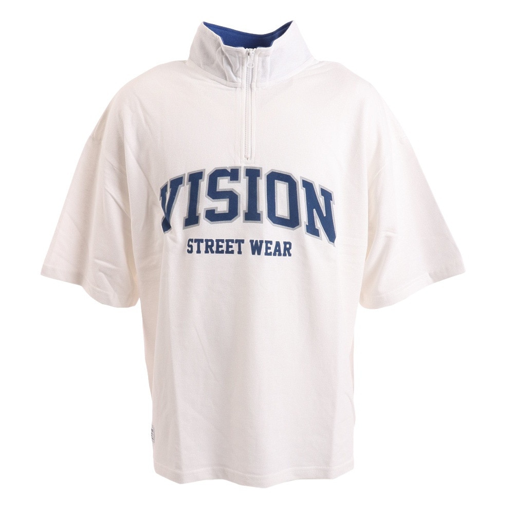 ヴィジョン（VISION）（メンズ）鹿の子 ハーフZIP 半袖Tシャツ 2505039-07 WHT