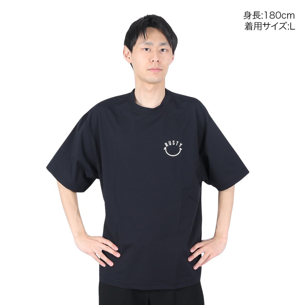 ラスティ（RUSTY）（メンズ）ペアテックス Tシャツ 半袖 スマイル 914473BLK