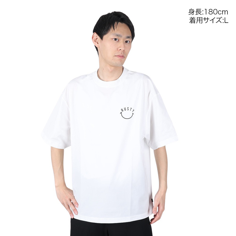 ラスティ（RUSTY）（メンズ）ペアテックス Tシャツ 半袖 スマイル 914473WHT