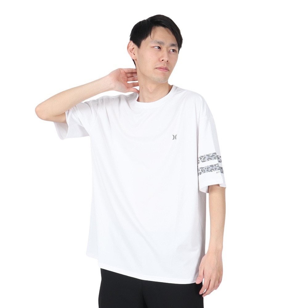 ハーレー（HURLEY）（メンズ）ラッシュガード ファントム オーバーサイズド レオパード ブロック パーティー半袖Tシャツ MUT2411002-WHT