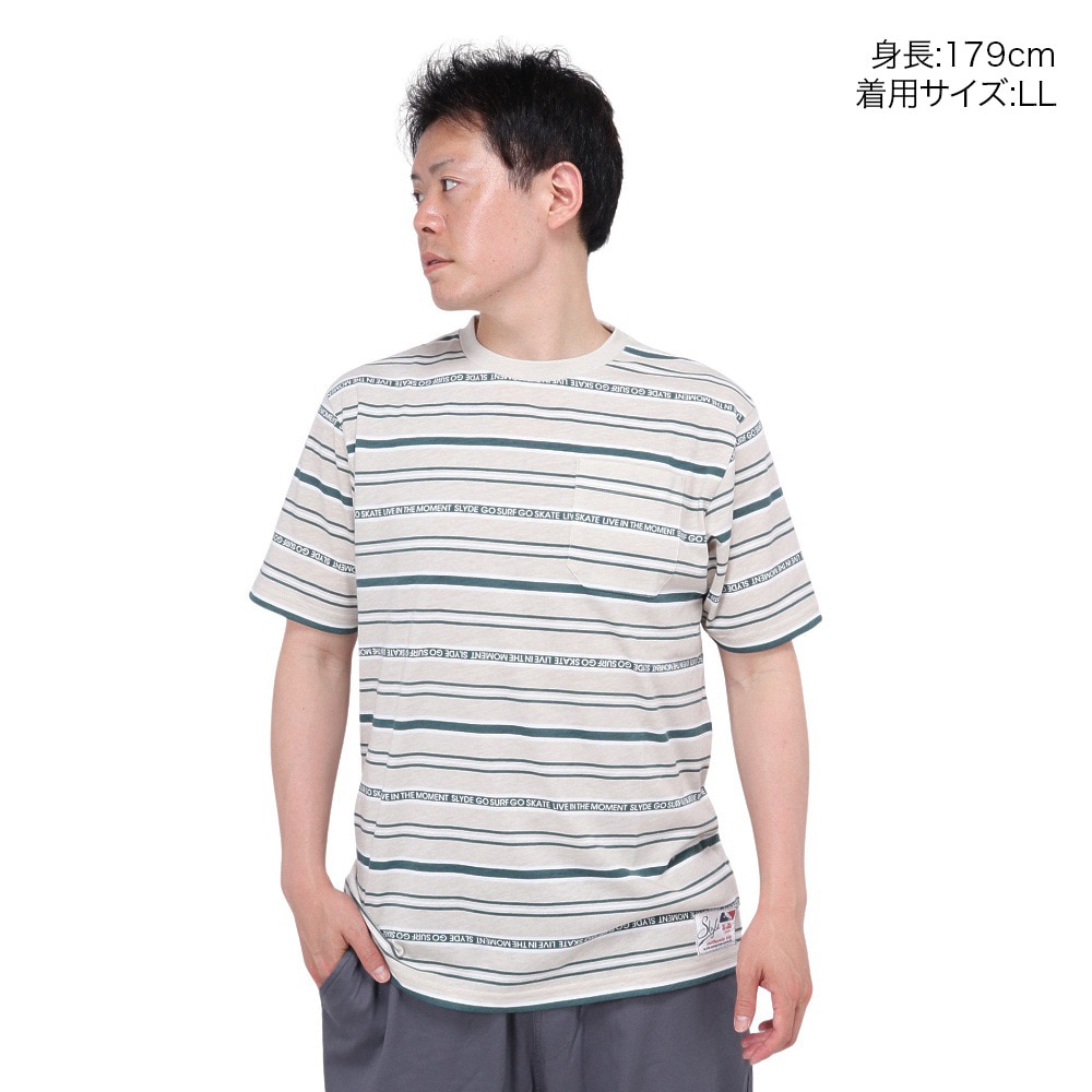 スライド（SLYDE）（メンズ）半袖 ストライプ Tシャツ SL24SSM-APP014-BEG