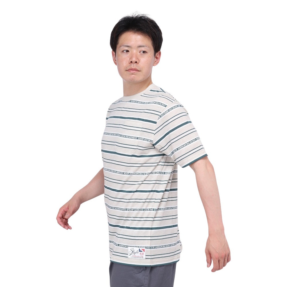 スライド（SLYDE）（メンズ）半袖 ストライプ Tシャツ SL24SSM-APP014-BEG