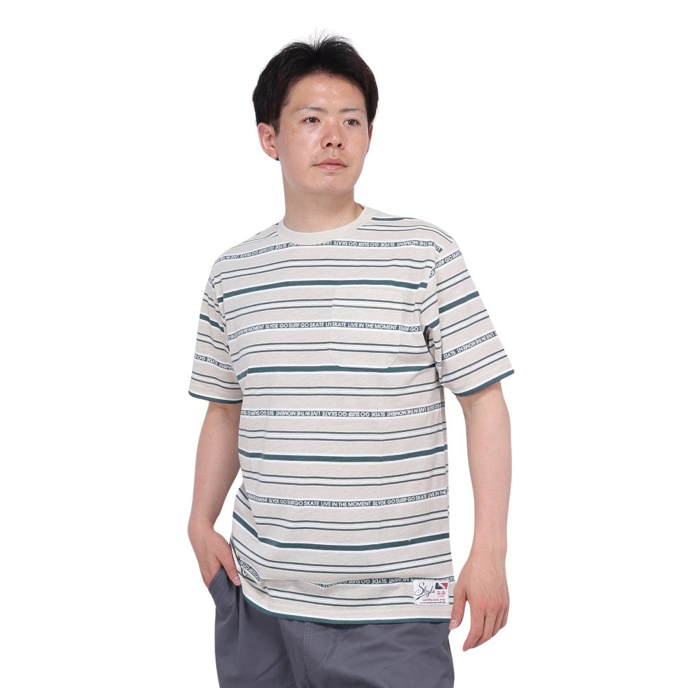 スライド（SLYDE）（メンズ）半袖 ストライプ Tシャツ SL24SSM-APP014-BEG
