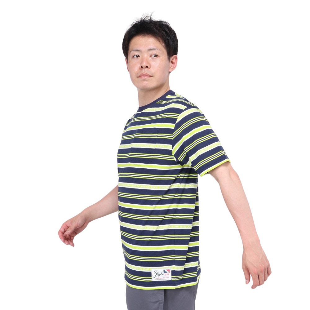 スライド（SLYDE）（メンズ）半袖 ストライプ Tシャツ SL24SSM-APP014-NVY