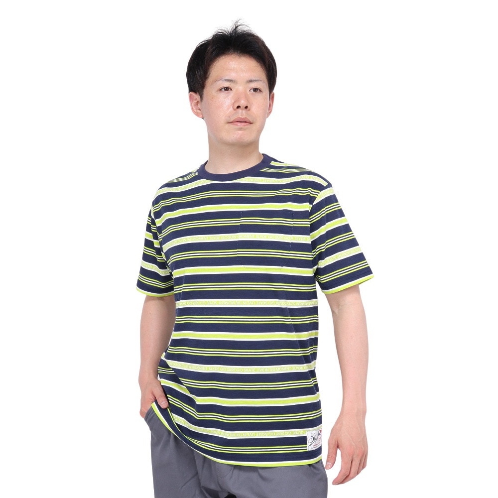 スライド（SLYDE）（メンズ）半袖 ストライプ Tシャツ SL24SSM-APP014-NVY