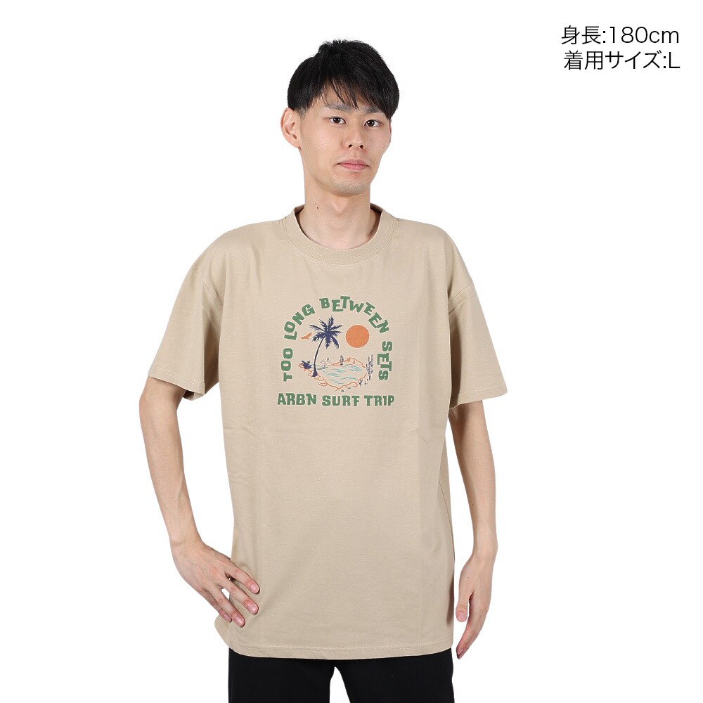 エアボーン（ARBN）（メンズ）ショートスリーブ PALM TREE 半袖 Tシャツ AB24SSM-APP0105-SBEG