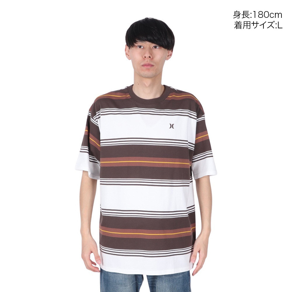 ハーレー（HURLEY）（メンズ）オーバーサイズド ボーダー 半袖Tシャツ MSS2411019-BRW