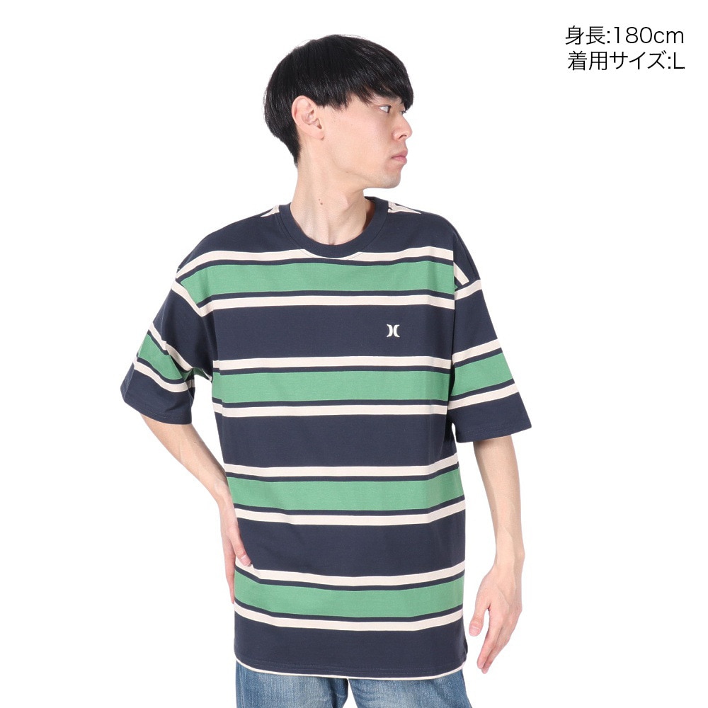 ハーレー（HURLEY）（メンズ）オーバーサイズド ボーダー 半袖Tシャツ MSS2411019-GRN