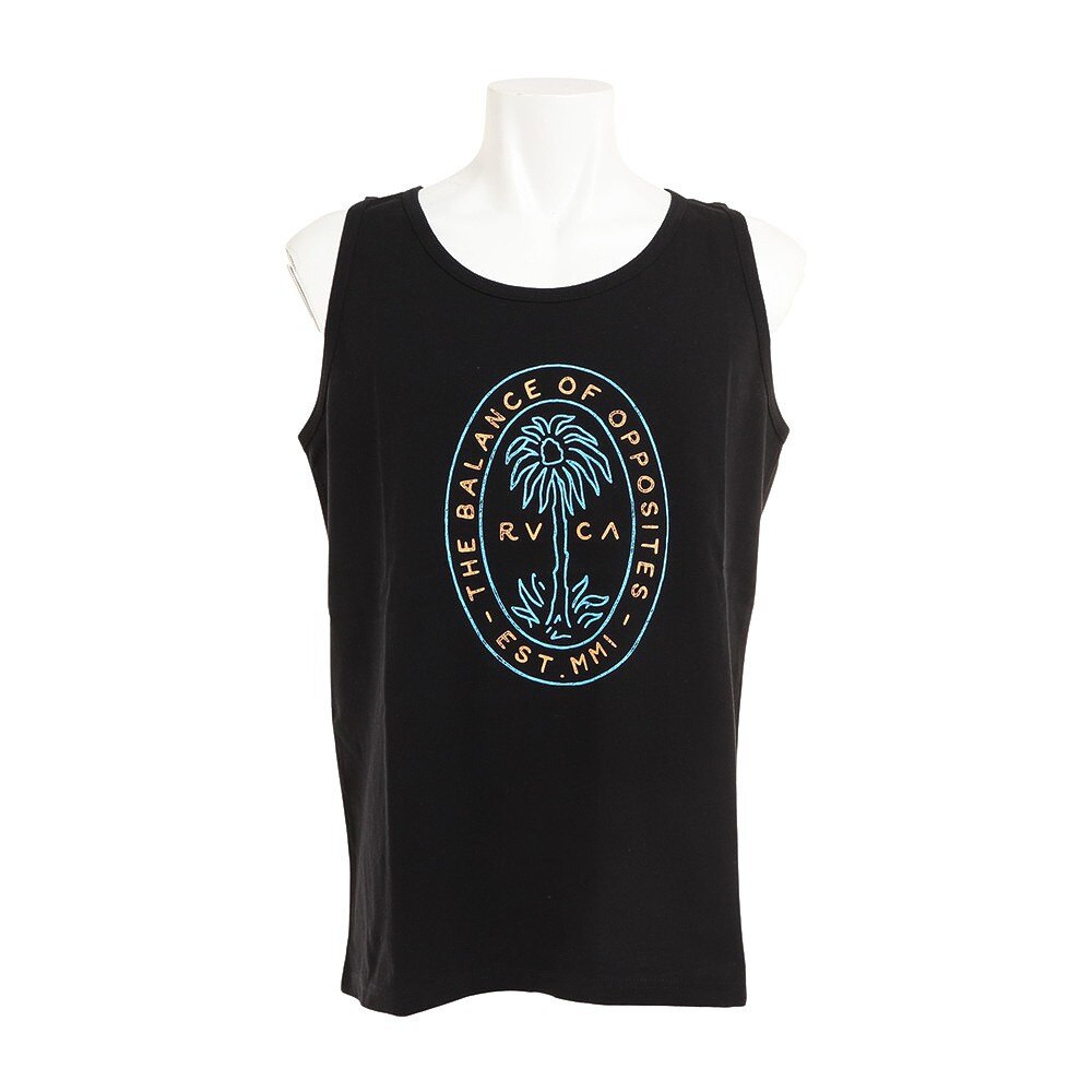 RVCA（メンズ）ラウンドネック ノースリーブ PALM SEAL タンクトップ 黒 BC041360 BLK