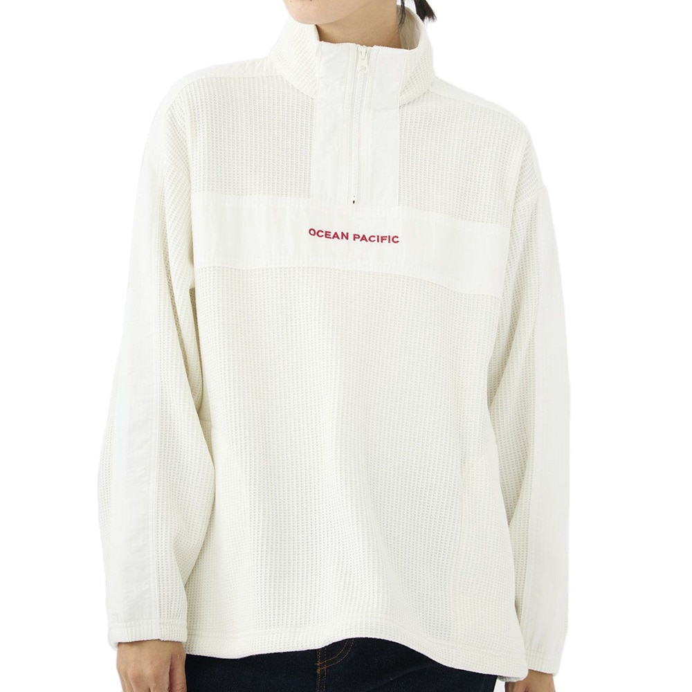 オーシャンパシフィック（Ocean Pacific）（レディース）ハーフジップ切り替え裏起毛ワッフルプルオーバー 553004IVO