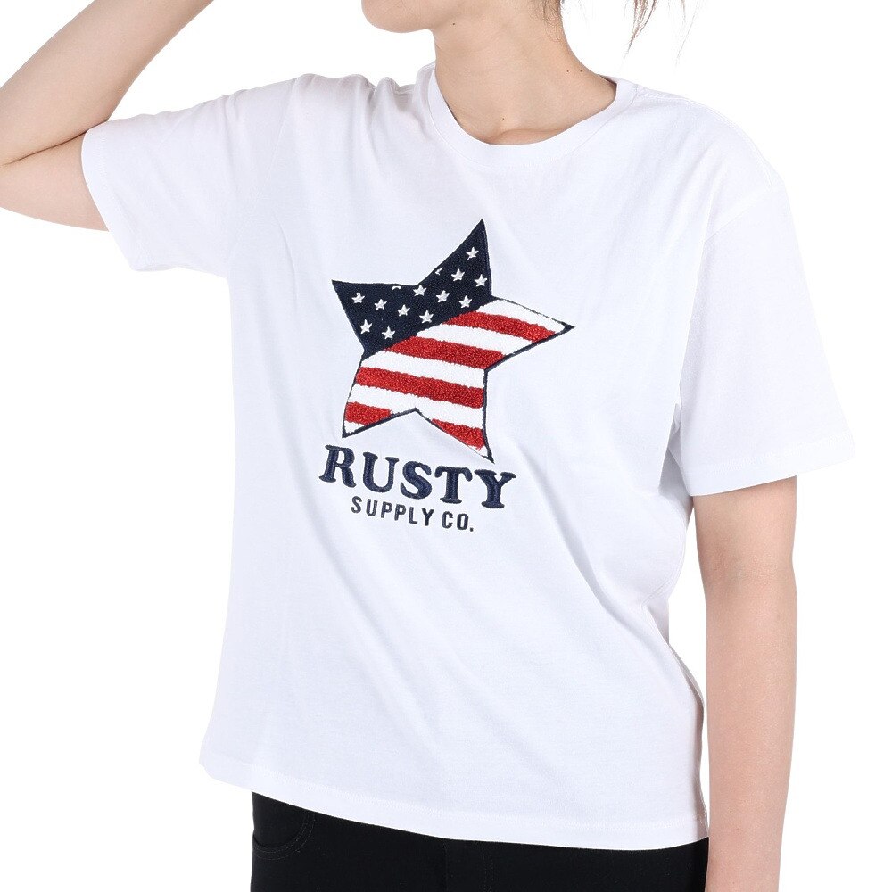 ラスティ（RUSTY）（レディース）Tシャツ レディース 半袖 星柄相良刺繍 920513WHT オンライン価格