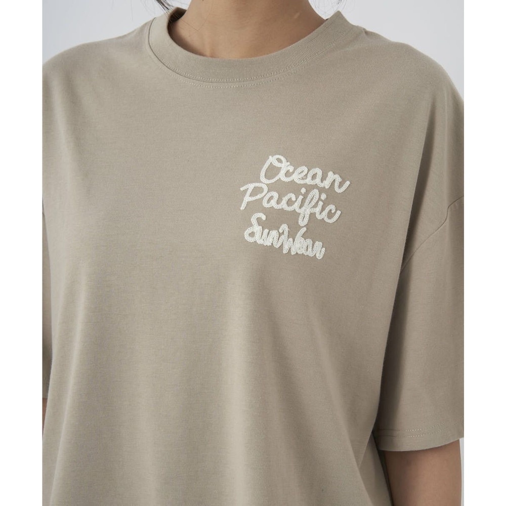 オーシャンパシフィック（Ocean Pacific）（レディース）半袖Tシャツ レディース チェーン刺繍×フェルト UVカット 523507BEG