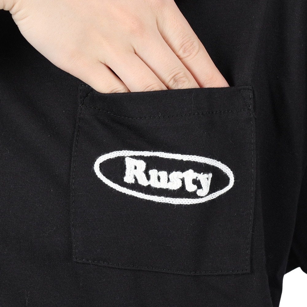 ラスティ（RUSTY）（レディース）半袖Tシャツ レディース 胸ポケット バックプリント スマイル 923501BLK
